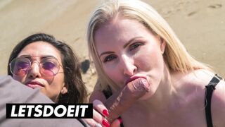 Britse milf Georgie Lyall's kutbeten op het houten strand met Frida Sante's borst