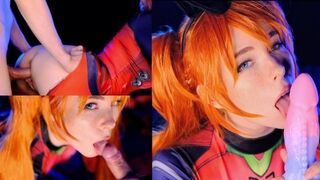 Hete meisje Asuka Langley: slijmerige pijpbeurt en poesje vullen - Mollyredwolf