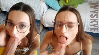 Mostoha meisje verleiding: Zuig de grote lul en slik alles door