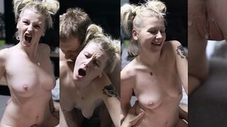 Hete blonde tienermeisje wil zwanger worden, de man kan niets anders doen dan erin gaan