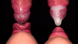 Close-up: de beste bottom-up met een opgeblazen condoom! Het explodeert het condoom en speelt met gespoten plezier!
