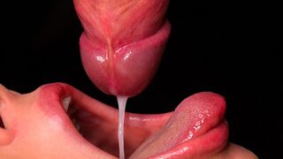 Sluit foto: beste pijpbeurt voor je lul! Asmr taal en lippen spel