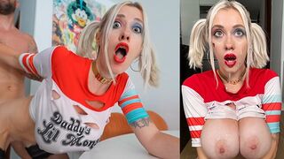 Grote tieten Harley Quinn Deepthroat, Neukt ruw tot een grote Cum op haar gezicht - POV COSPLAY