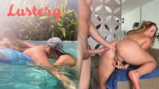 Buxom blond amateur kont is geneukt na het zwemmen